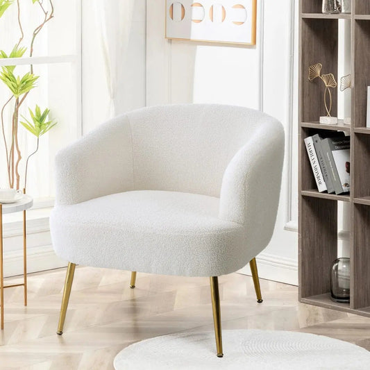 White Teddy Fabric Armchair with Metal Legs - House Comfort
