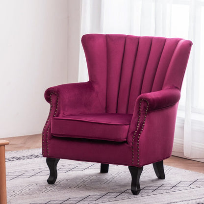 WineRed/Blue Velvet Wingback Chair Upholstered Armchair - House Comfort