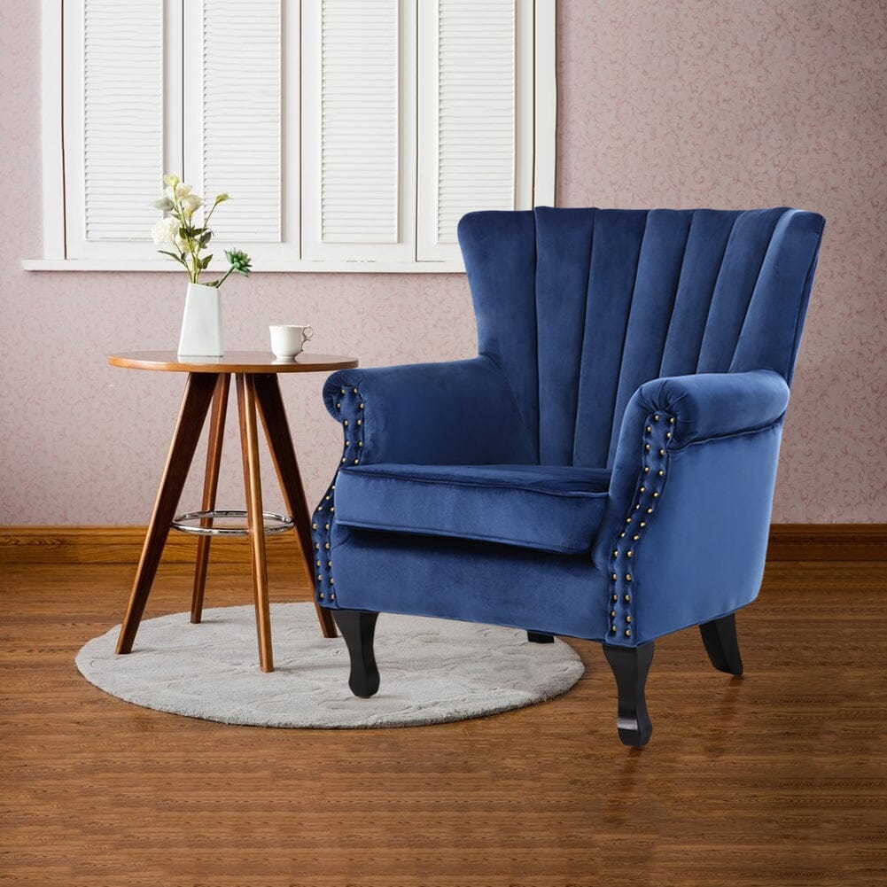 WineRed/Blue Velvet Wingback Chair Upholstered Armchair - House Comfort
