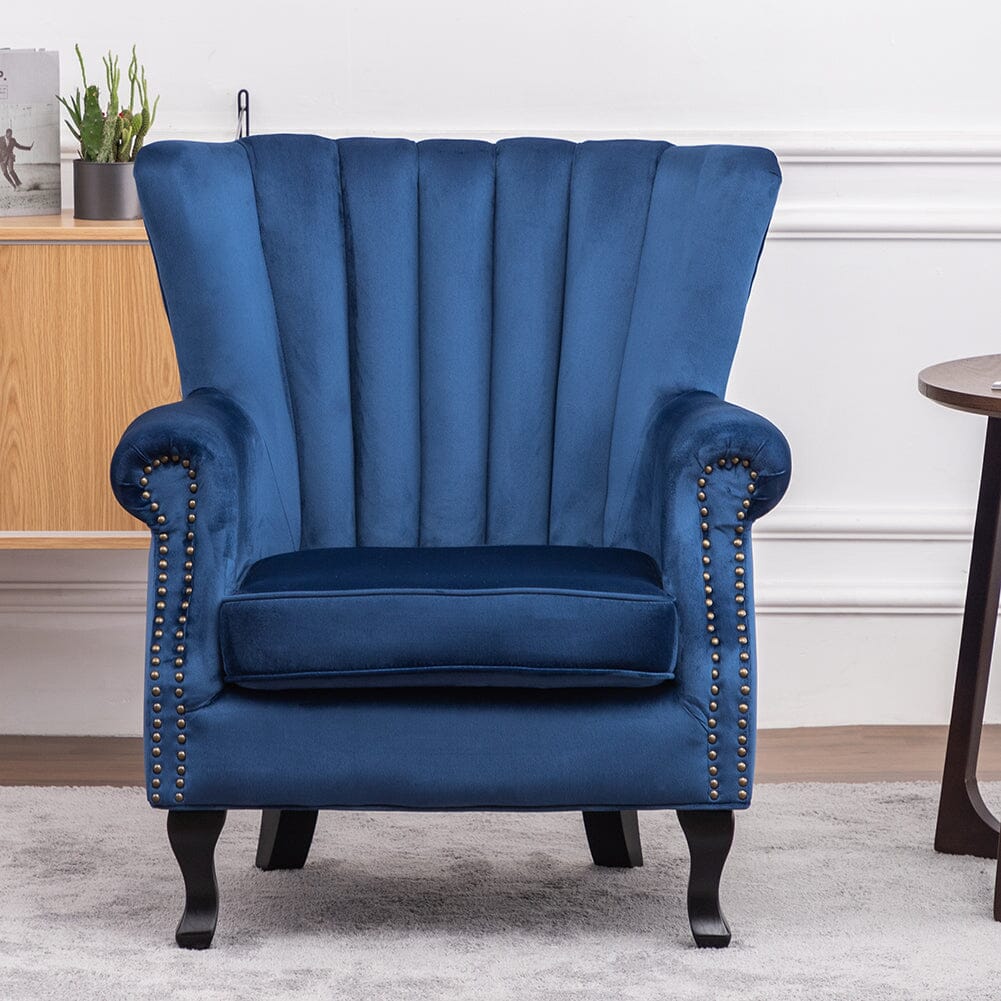 WineRed/Blue Velvet Wingback Chair Upholstered Armchair - House Comfort