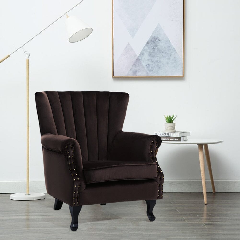 WineRed/Blue Velvet Wingback Chair Upholstered Armchair - House Comfort