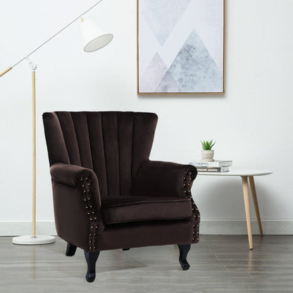 WineRed/Blue Velvet Wingback Chair Upholstered Armchair - House Comfort