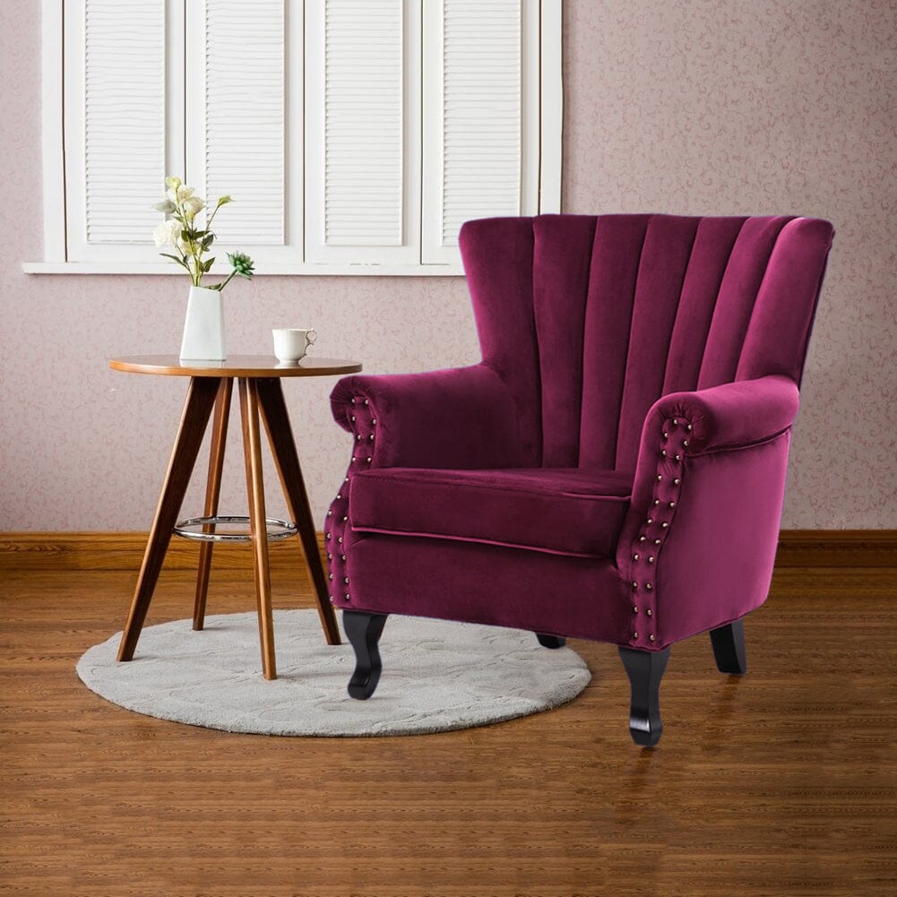 WineRed/Blue Velvet Wingback Chair Upholstered Armchair - House Comfort