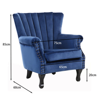 WineRed/Blue Velvet Wingback Chair Upholstered Armchair - House Comfort