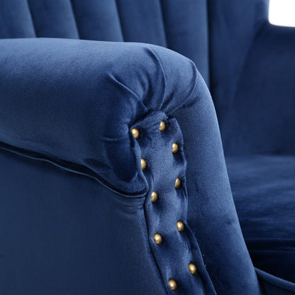 WineRed/Blue Velvet Wingback Chair Upholstered Armchair - House Comfort