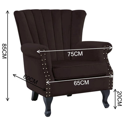 WineRed/Blue Velvet Wingback Chair Upholstered Armchair - House Comfort