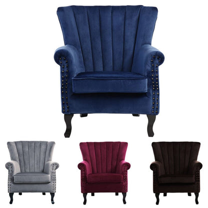 WineRed/Blue Velvet Wingback Chair Upholstered Armchair - House Comfort