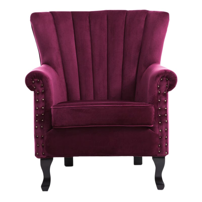 WineRed/Blue Velvet Wingback Chair Upholstered Armchair - House Comfort