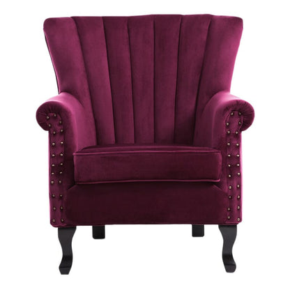 WineRed/Blue Velvet Wingback Chair Upholstered Armchair - House Comfort
