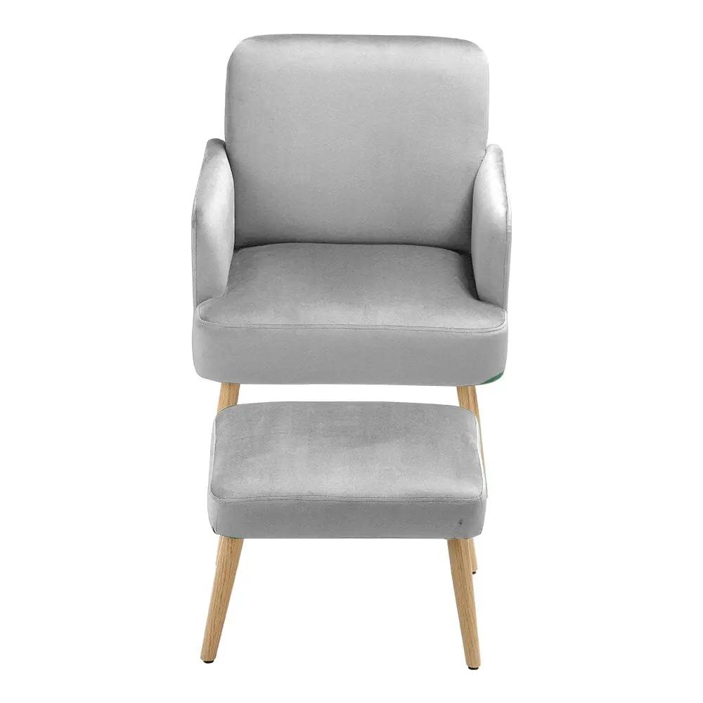 Wooden Legs Velvet Armchair Chair with Footrest - House Comfort