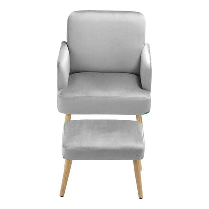 Wooden Legs Velvet Armchair Chair with Footrest - House Comfort