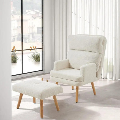 Wooden Legs Velvet Armchair Chair with Footrest - House Comfort