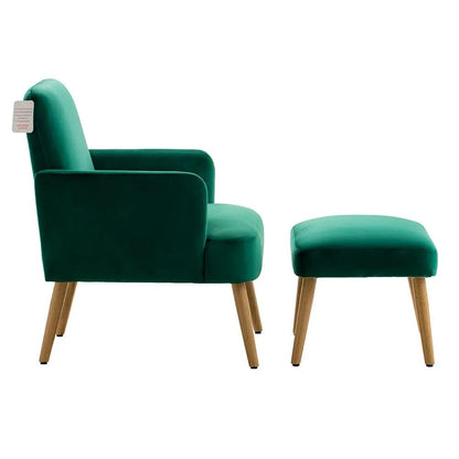 Wooden Legs Velvet Armchair Chair with Footrest - House Comfort