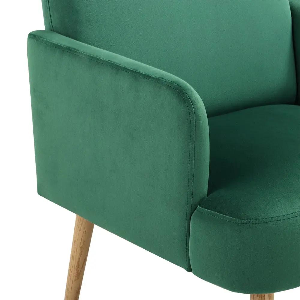 Wooden Legs Velvet Armchair Chair with Footrest - House Comfort
