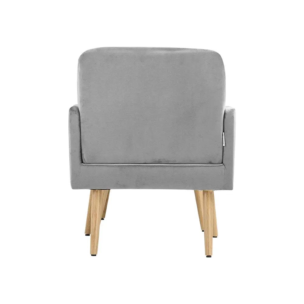 Wooden Legs Velvet Armchair Chair with Footrest - House Comfort