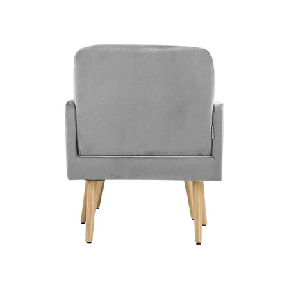 Wooden Legs Velvet Armchair Chair with Footrest - House Comfort