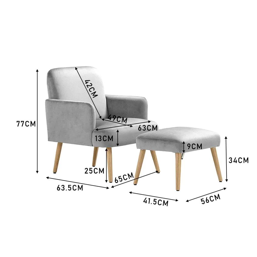 Wooden Legs Velvet Armchair Chair with Footrest - House Comfort