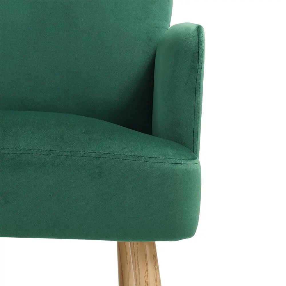 Wooden Legs Velvet Armchair Chair with Footrest - House Comfort