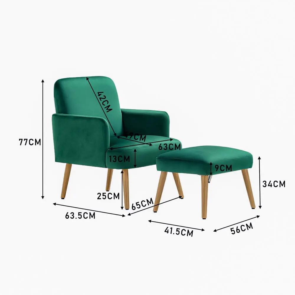 Wooden Legs Velvet Armchair Chair with Footrest - House Comfort