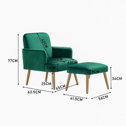 Wooden Legs Velvet Armchair Chair with Footrest - House Comfort