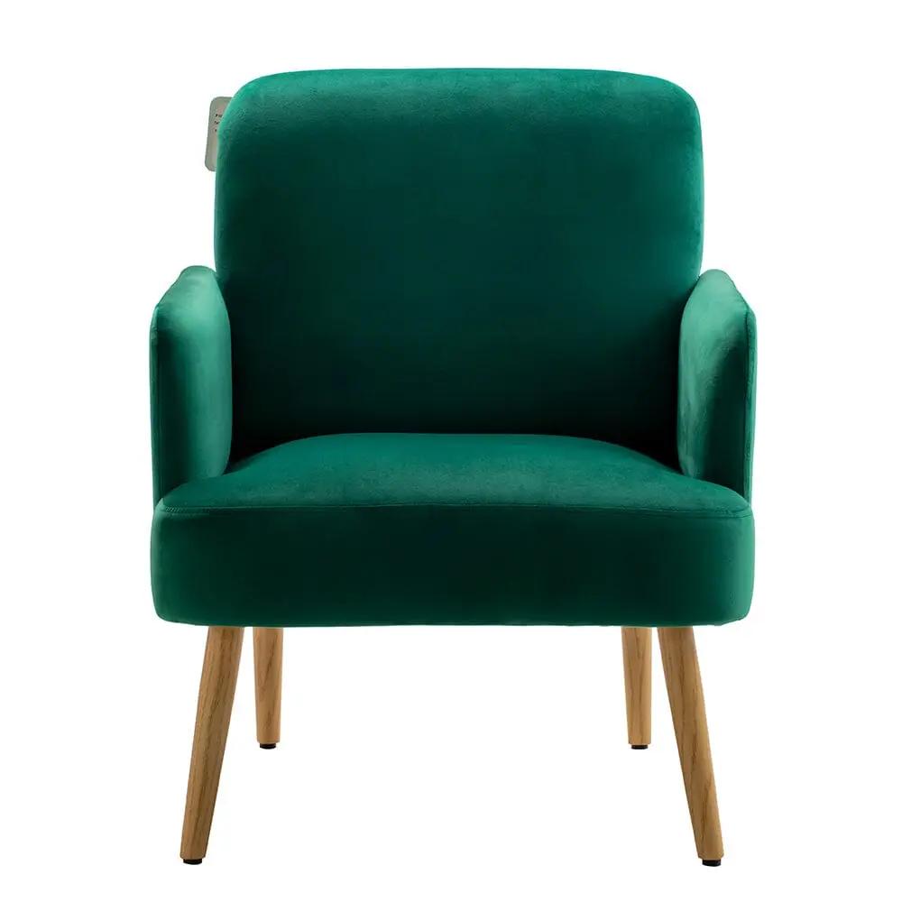 Wooden Legs Velvet Armchair Chair with Footrest - House Comfort