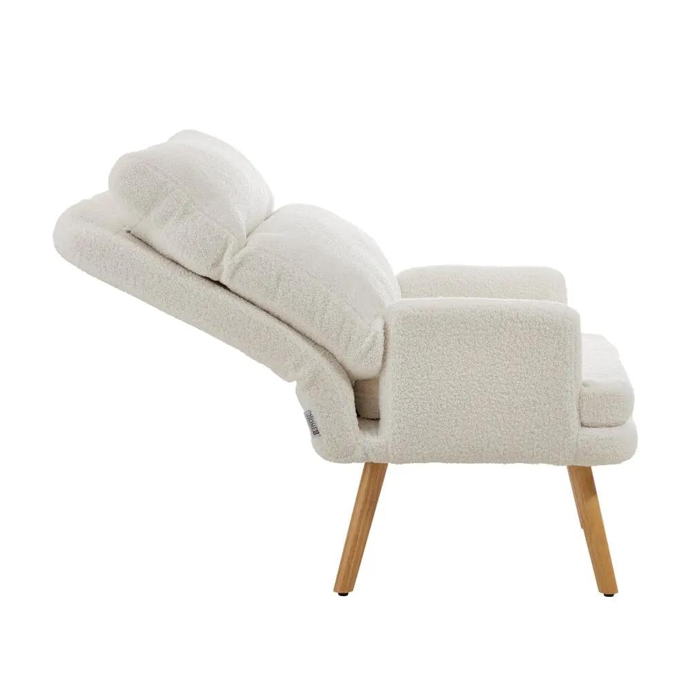 Wooden Legs Velvet Armchair Chair with Footrest - House Comfort