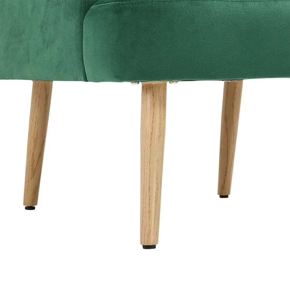 Wooden Legs Velvet Armchair Chair with Footrest - House Comfort