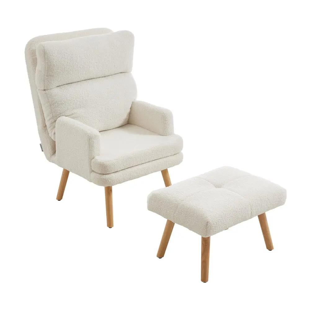 Wooden Legs Velvet Armchair Chair with Footrest - House Comfort