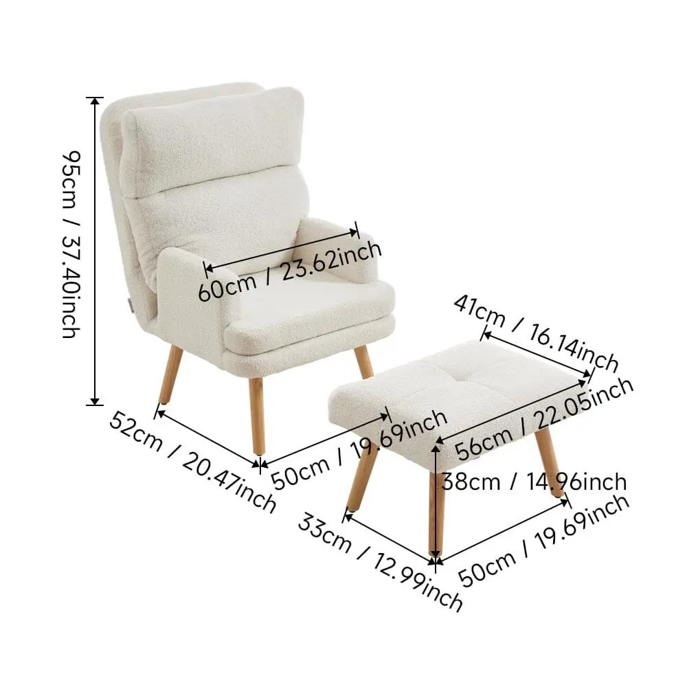 Wooden Legs Velvet Armchair Chair with Footrest - House Comfort