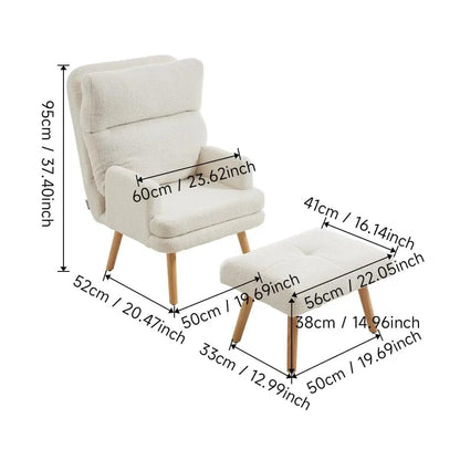 Wooden Legs Velvet Armchair Chair with Footrest - House Comfort