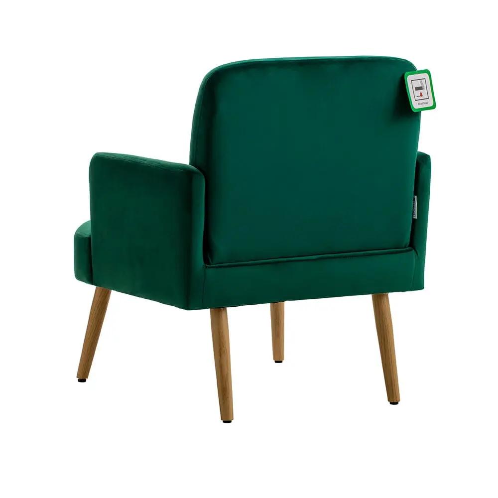 Wooden Legs Velvet Armchair Chair with Footrest - House Comfort