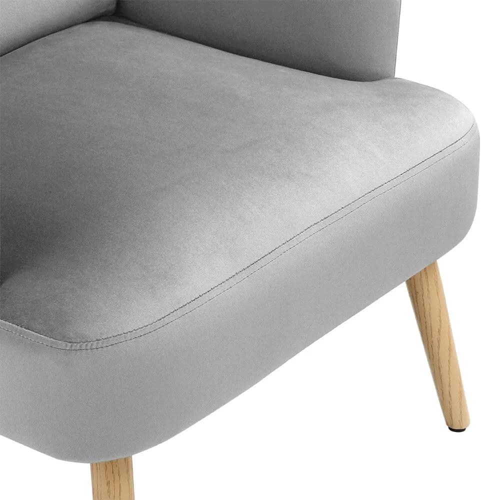 Wooden Legs Velvet Armchair Chair with Footrest - House Comfort