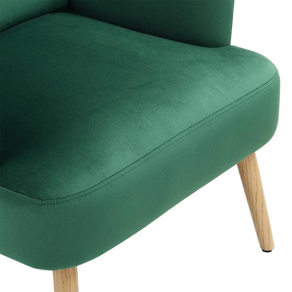 Wooden Legs Velvet Armchair Chair with Footrest - House Comfort
