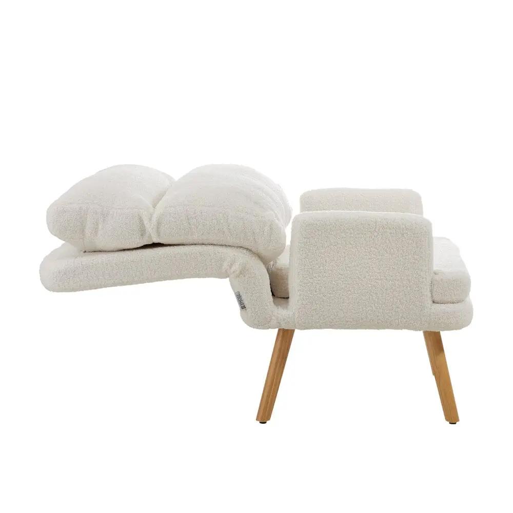 Wooden Legs Velvet Armchair Chair with Footrest - House Comfort