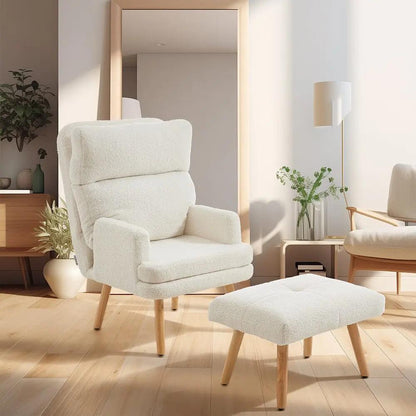 Wooden Legs Velvet Armchair Chair with Footrest - House Comfort